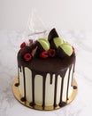 Chocolate Drip Cake With Chocolate And Macaron Garnishes Royalty Free Stock Photo
