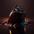 chocolate drop in liquid with chocolate waves on dark background. AI Generated Royalty Free Stock Photo