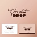 Chocolate drop logo for cafe or bakery. Typography composition with chocolate drop, isolated on light background.