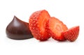 Chocolate drop on red berry strawberry Royalty Free Stock Photo