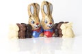 Chocolate Easter Bunnies On White Background