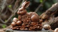 Chocolate Easter bunny with eggs