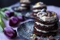 Chocolate Easter Cakes with Mascarpone Frosting and Purple Tuips