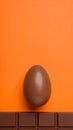 Chocolate Easter Egg and Bar on Orange Background Festive Food Concept Royalty Free Stock Photo