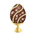 Chocolate Easter egg on gold stand, isolated design element Royalty Free Stock Photo