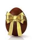 Chocolate Easter Egg With Golden Bow. 3D Illustration Royalty Free Stock Photo