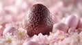 A Chocolate Easter Egg Among Pink Flowers Royalty Free Stock Photo