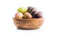 Chocolate easter eggs in bowl isolated on white background Royalty Free Stock Photo