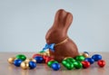 Chocolate easter eggs and bunny Royalty Free Stock Photo