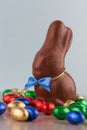 Chocolate easter eggs and bunny Royalty Free Stock Photo