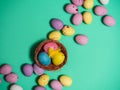 Chocolate easter eggs green background Royalty Free Stock Photo