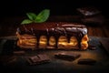 Chocolate Eclair Cake, Delicious Delicious Dessert, Cocoa Eclair, Abstract Generative AI Illustration