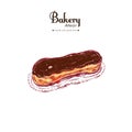 Chocolate Eclair. Vector Hand drawn illustration. Bakery