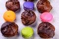Chocolate eclairs and macaroons for the restaurant menu9 Royalty Free Stock Photo