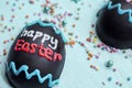 Chocolate egg with happy Easter text