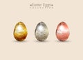 Chocolate eggs decorated with gold for Easter. Happy Easter. Set of Easter eggs with different golden color texture. Spring holida