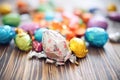 chocolate eggs wrapped in foil, assorted colors, closeup Royalty Free Stock Photo