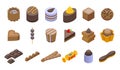 Chocolate festival icons set isometric vector. Easter animal