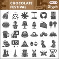 Chocolate festival solid icon set, Confectionery symbols collection or sketches. Cocoa and Chocolate glyph style signs