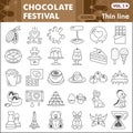 Chocolate festival thin line icon set, Confectionery symbols collection or sketches. Cocoa and Chocolate linear style