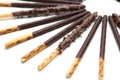 Chocolate Filled Biscuit Sticks on White Background : dessert image