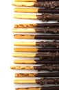 Chocolate Filled Biscuit Sticks on White Background : dessert image