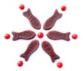 Chocolate fish arranged in seasonal snowflake pattern - kiwiana Royalty Free Stock Photo