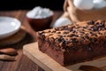 Chocolate flavor Taiwanese traditional sponge cake Taiwanese castella kasutera on a wooden tray background table with Royalty Free Stock Photo