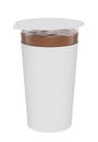 Chocolate foam, foamy cream, in transparent plastic container.