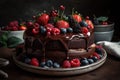 chocolate fondant cake with buttercream and fresh berries