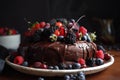 chocolate fondant cake with buttercream and fresh berries