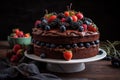 chocolate fondant cake with buttercream and fresh berries