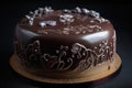 chocolate fondant cake with the most delicate and intricate icing decoration