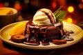 Chocolate fondant. A dessert dish call chocolate lava, include vanilla ice cream and banana Royalty Free Stock Photo