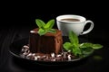 Chocolate Fondant with Hot Chocolate and Mint, Delicious Food Photography