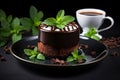 Chocolate Fondant with Hot Chocolate and Mint, Delicious Food Photography