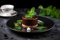 Chocolate Fondant with Hot Chocolate and Mint, Delicious Food Photography