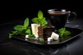 Chocolate Fondant with Hot Chocolate and Mint, Delicious Food Photography