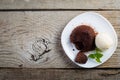 Chocolate fondant - lava cake with vanilla ice cream Royalty Free Stock Photo