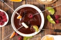 Chocolate fondue with fruits