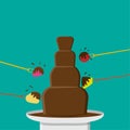 Chocolate Fondue party in flat style, vector