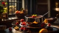 Chocolate fondue with various fresh fruits berries cocoa gourmet delicious cuisine Royalty Free Stock Photo