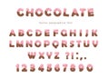 Chocolate font. Cute letters and numbers can be used for birthday card, baby shower, Valentines day, sweets shop, girls Royalty Free Stock Photo