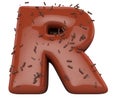 Chocolate font and granules, Delicious letter R. Alphabet 3d render, isolated on white background, path save. Royalty Free Stock Photo