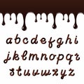 Chocolate font with latin letters. Melted chocolate alphabet with liquid letters