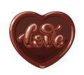 Chocolate in the form of heart with Love word isolated on white background. Vector lettering