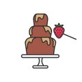 Chocolate fountain and strawberry color icon