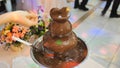 Chocolate fountain at a wedding celebration in europe. Royalty Free Stock Photo