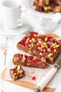 Chocolate Fudge with Glace Cherries, Pistachios and Coconut Royalty Free Stock Photo