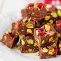 Chocolate Fudge with Glace Cherries, Pistachios and Coconut Royalty Free Stock Photo